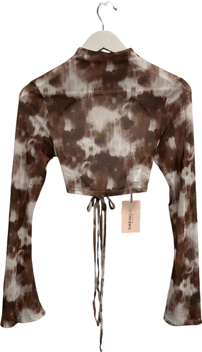 Brown Mesh Swirl Print Top UK M