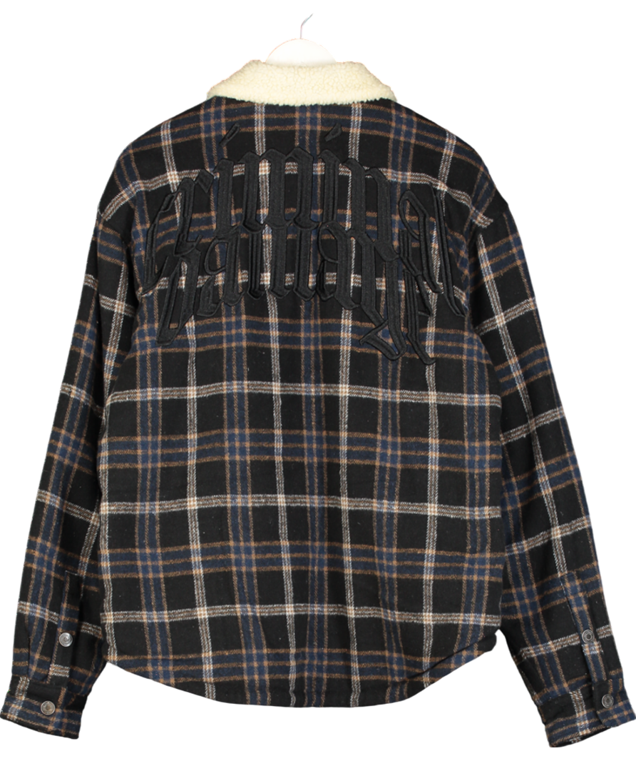 Criminal Damage Black Borg Lined Check Logo Plaque Shacket UK M