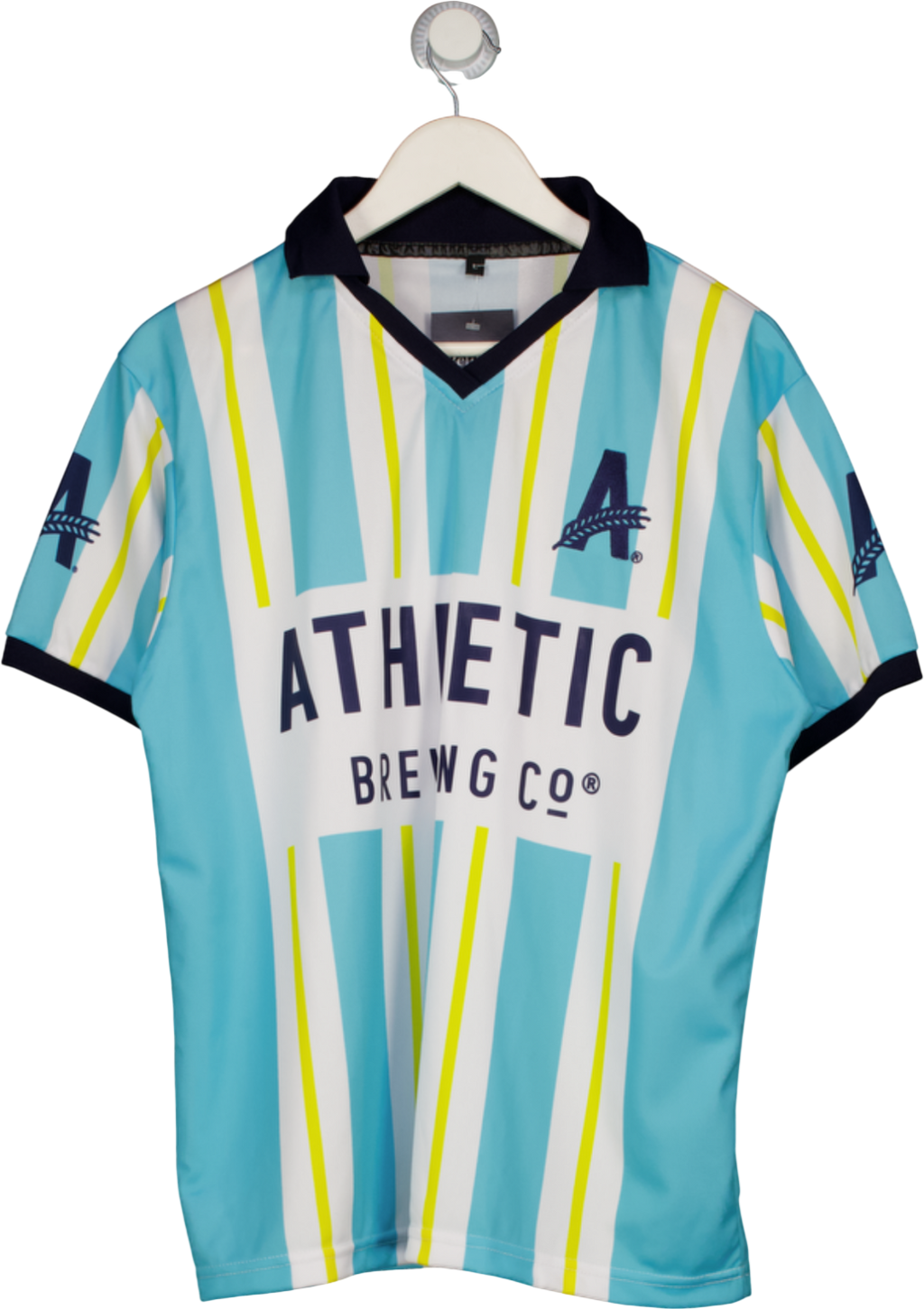 ATHLETIC BREWING CO Turquoise & White Striped Football Shirt UK L