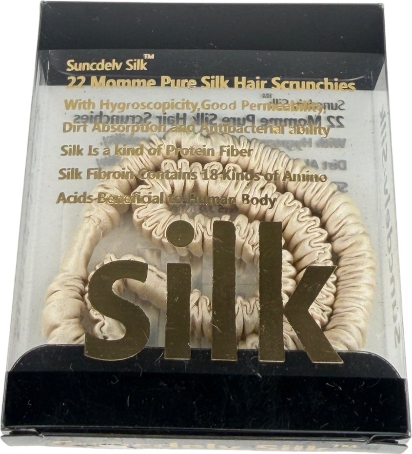Silk. Set of 2 Beige 22 Momme Pure Silk Hair Scrunchie One Size