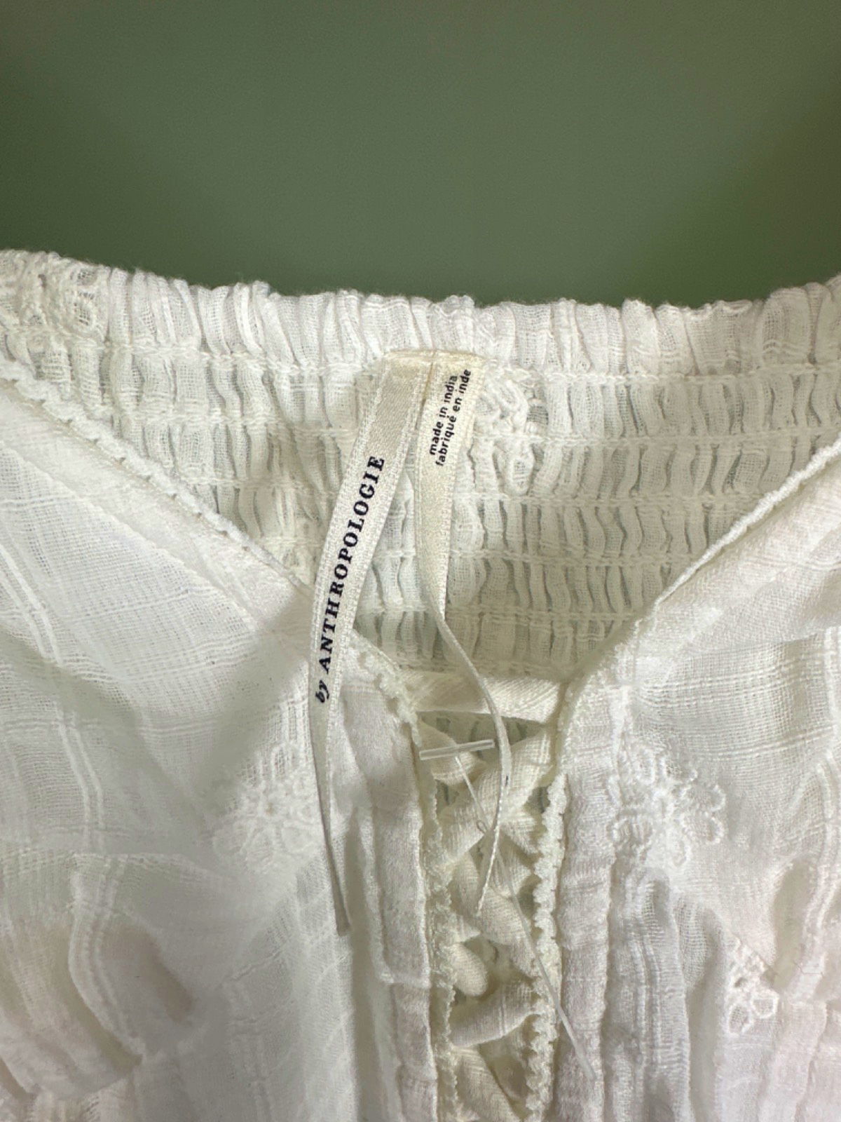 Anthropologie White Lace-Up Bodice Midi Dress Size M