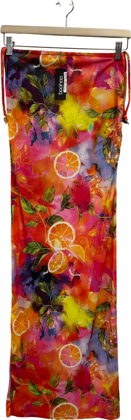boohoo Multicoloured Fruit Printed Midaxi Skirt UK 8