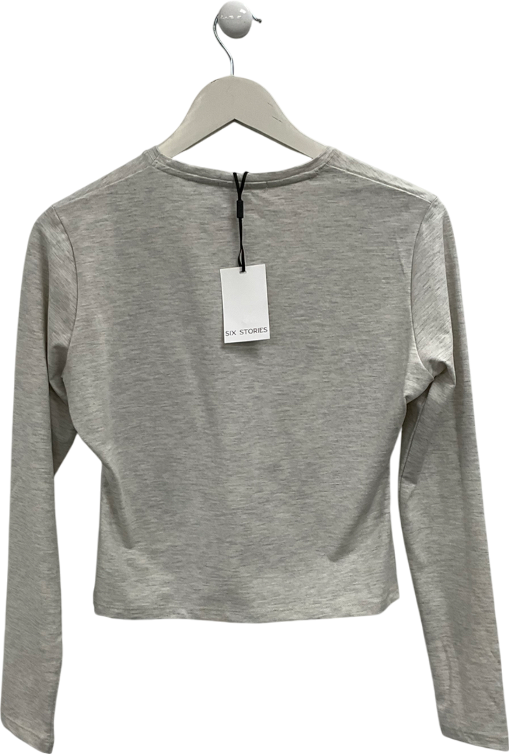Six Stories Beige Soft Long Sleeve Top In Oatmeal Marl UK M