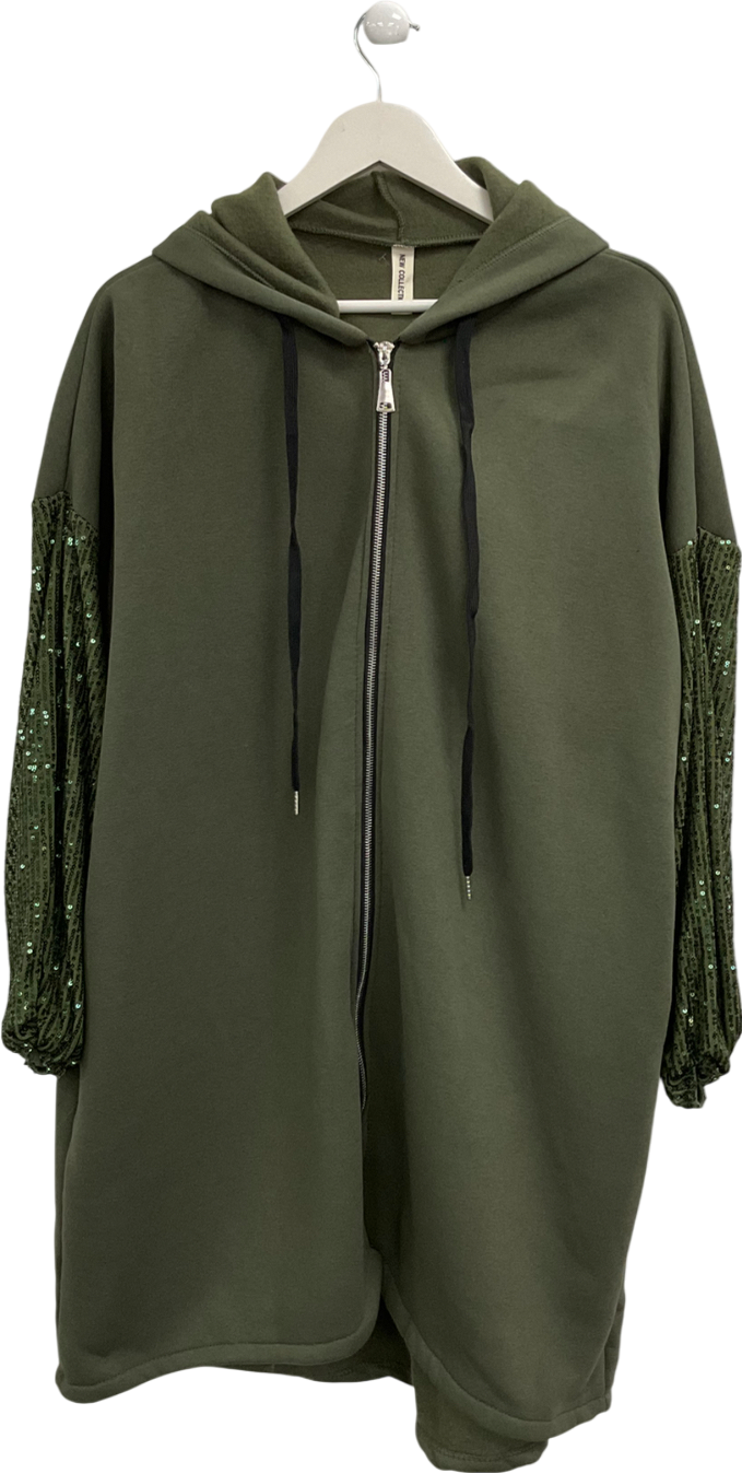 New Collection Green Sequin Sleeved Longline Full Zip Jacket UK XXL