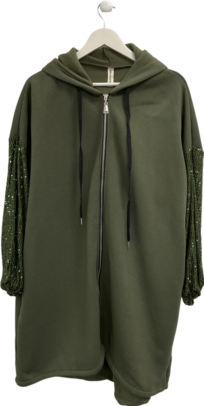 New Collection Green Sequin Sleeved Longline Full Zip Jacket UK XXL