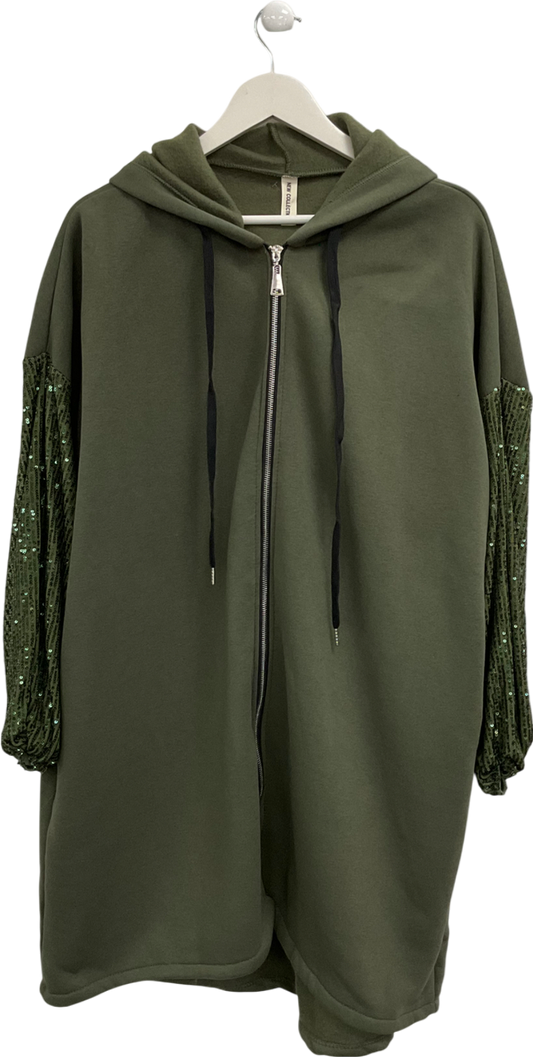 New Collection Green Sequin Sleeved Longline Full Zip Jacket UK XXL