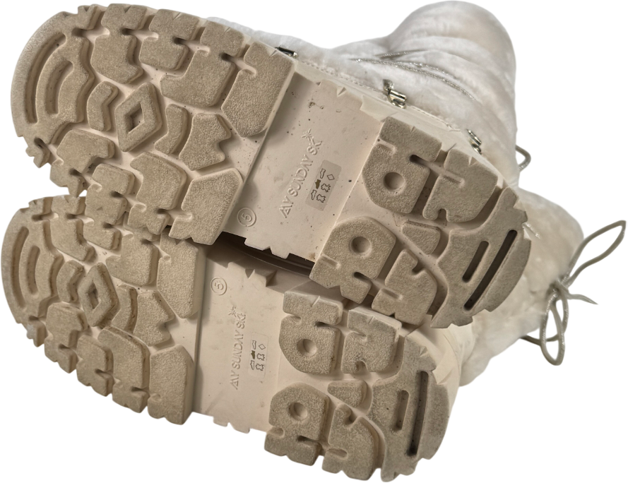 MY SUNDAY SKI Lug Tread Shearling Snow Boots - Tall Cream UK 6 EU 39 👠