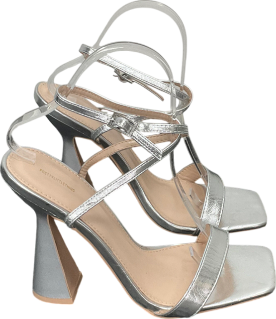 PrettyLittleThing Metallic Square Toe Heeled Sandals UK 8 EU 41 👠