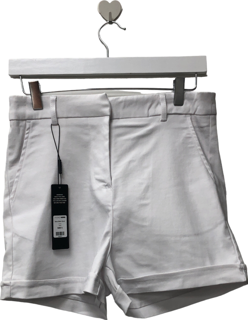 Fashion Nova White Boss Shorts UK S