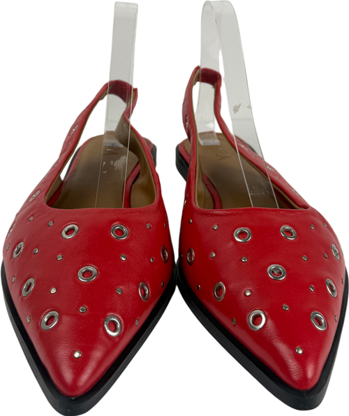 ASRA Red Lotten Eyelet Studded Pointed Ballerina Flats UK 8 EU 41