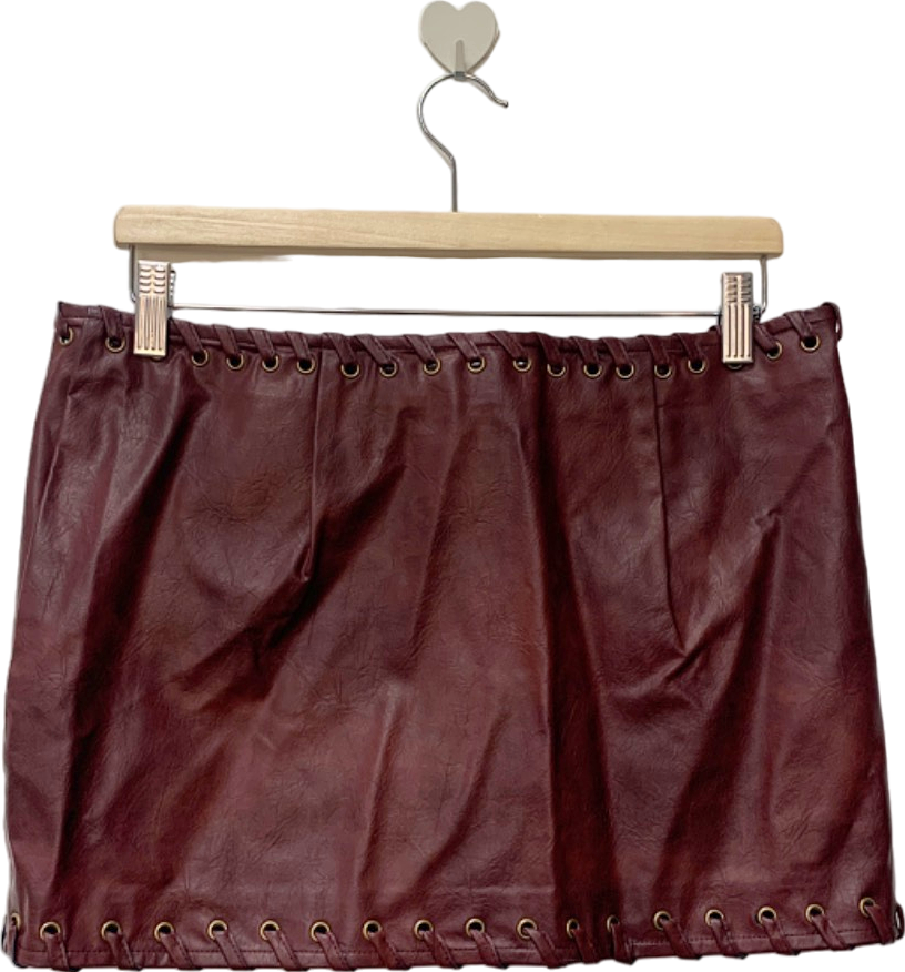 PrettyLittleThing Burgundy Faux Leather Mini Skirt UK 10