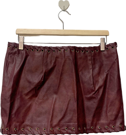 PrettyLittleThing Burgundy Faux Leather Mini Skirt UK 10