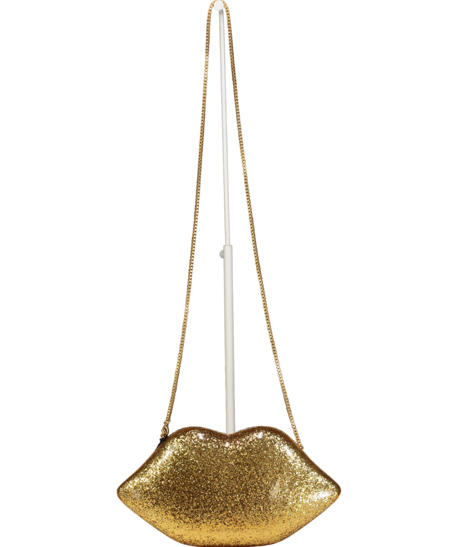 lulu guinness Metallic Perspex Lips Clutch Bag - Gold Glitter
