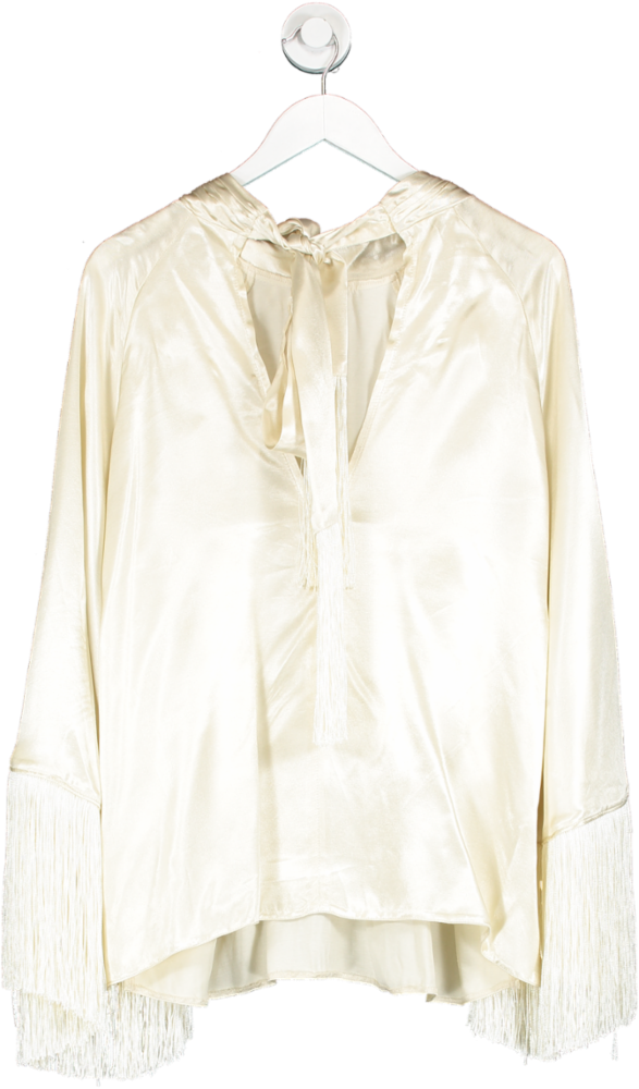 River Island Cream Round Neck Long Sleeve Textured Blouse Top UK 12