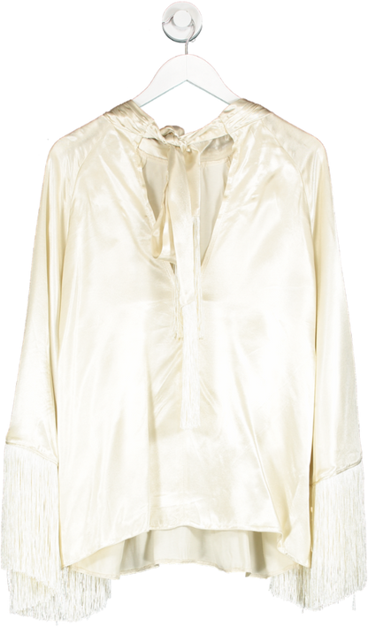 River Island Cream Round Neck Long Sleeve Textured Blouse Top UK 12