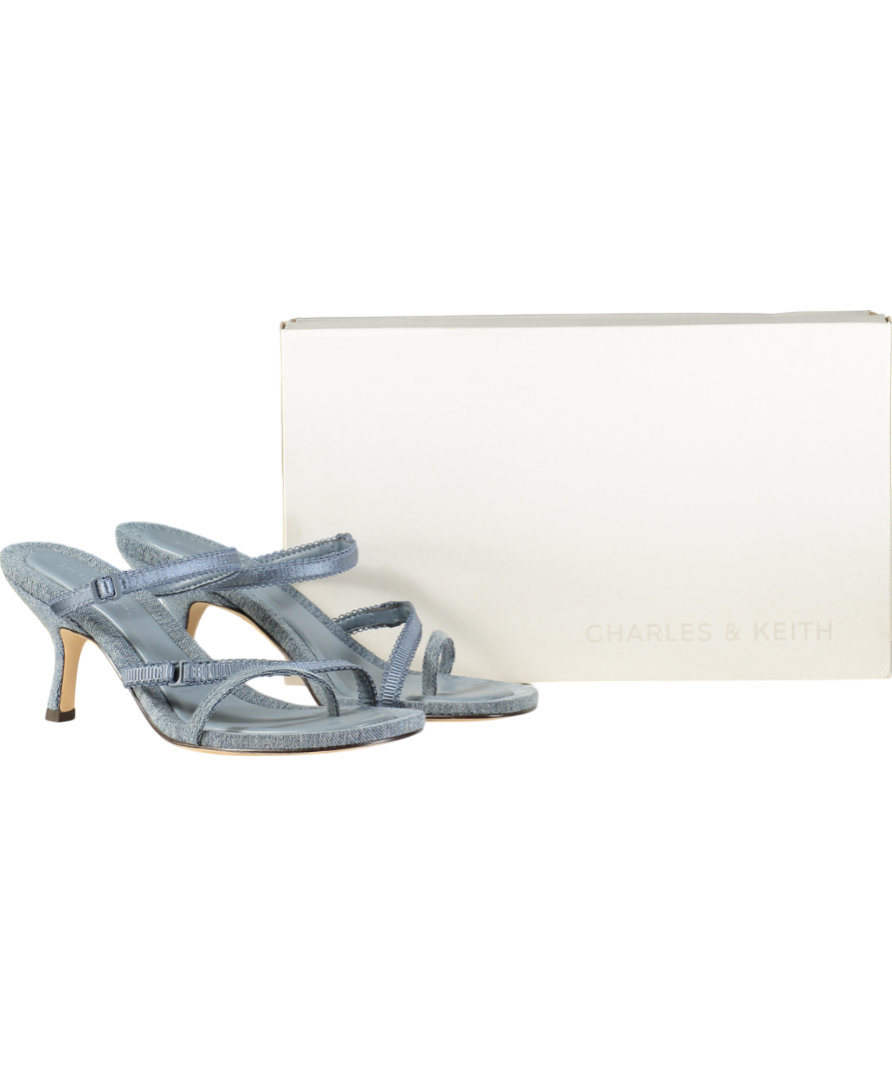 Charles & Keith Blue Denim Lace Strap Thong Sandals UK 4 EU 37 👠