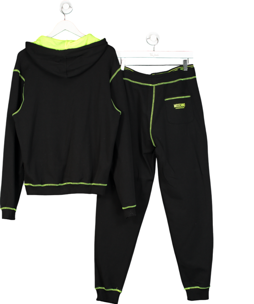 Moschino Black Logo Tape Jogger Bottoms And Machine Hoodie In Neon Yellow UK S