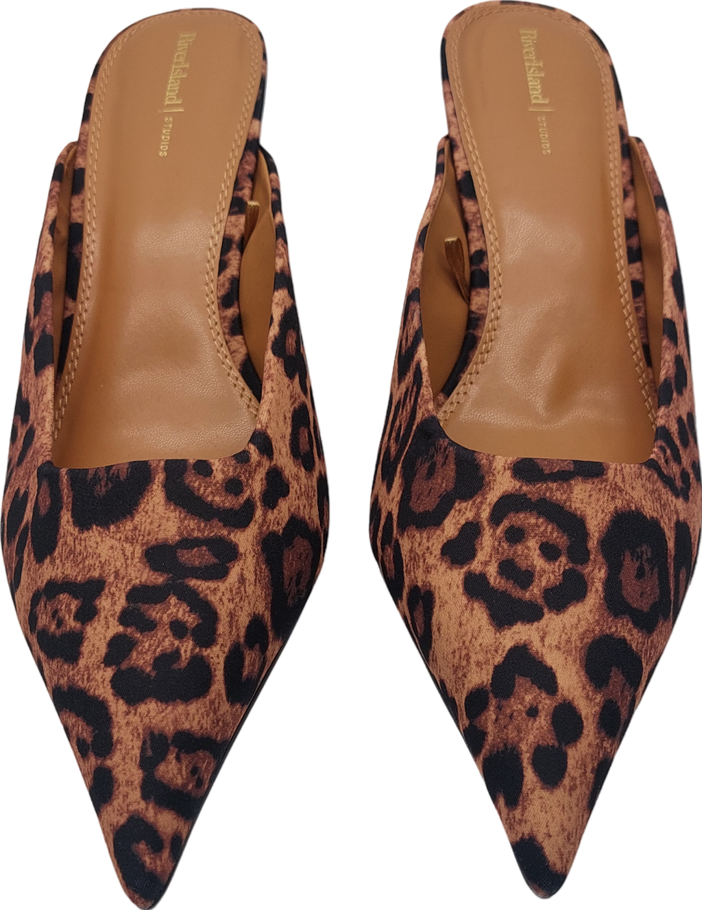River Island Brown Animal Print Kitten Heel Pumps UK 7 EU 40 👠