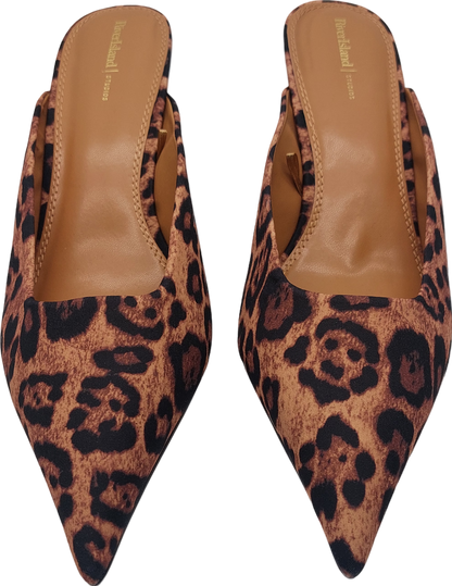 River Island Brown Animal Print Kitten Heel Pumps UK 7 EU 40 👠