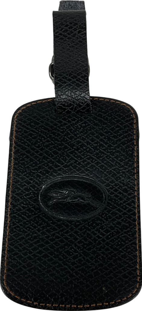 Longchamp Black Le Foulonné Leather Luggage Tag