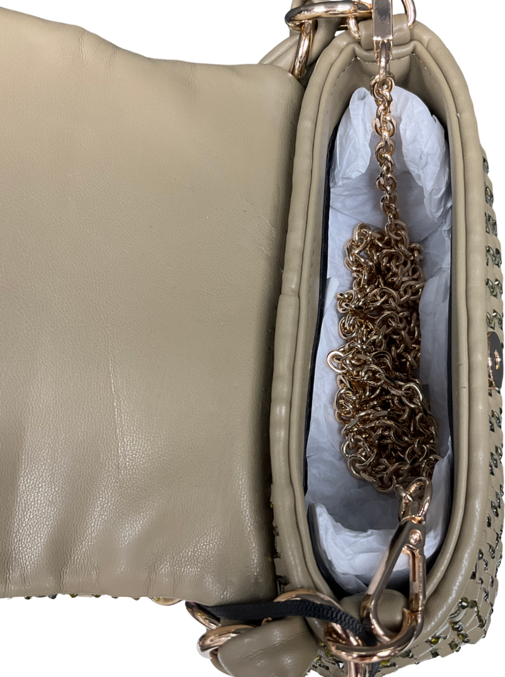 marbella Green Le Muse Small Woven Bag With Rhinestones - Khaki
