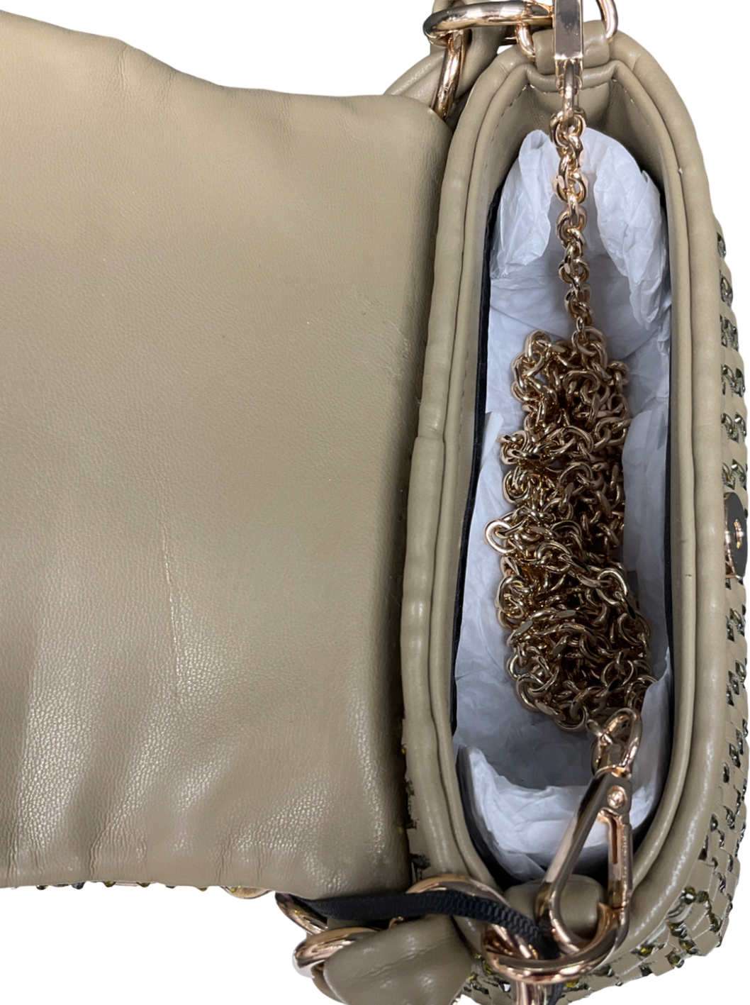 marbella Green Le Muse Small Woven Bag With Rhinestones - Khaki