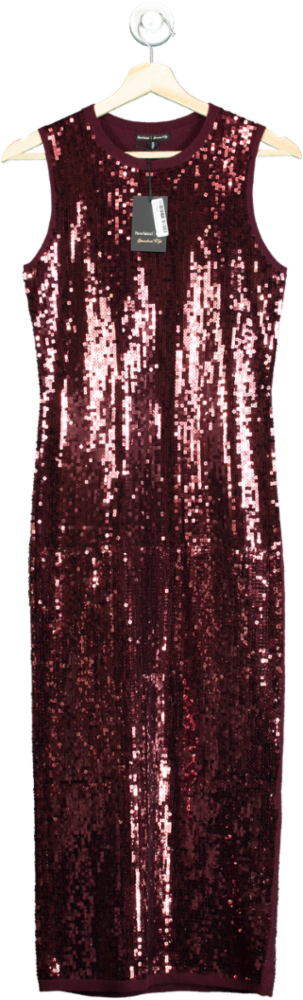River Island Dark Red Sequin Bodycon Midi Dress UK 10