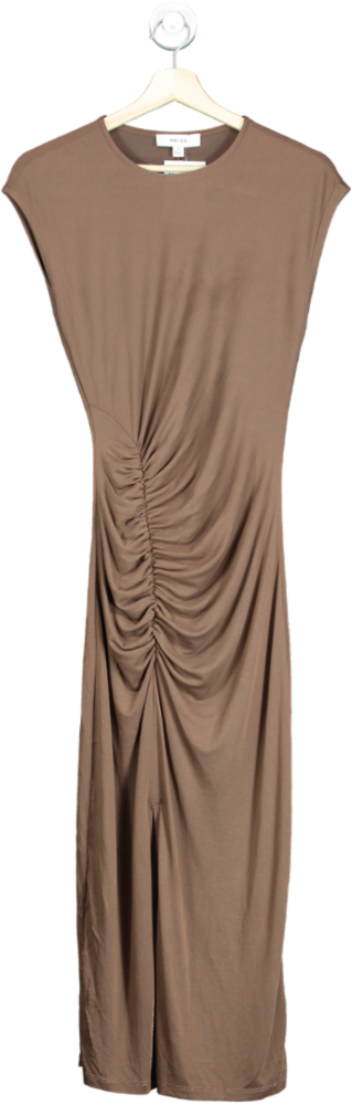 Reiss Brown Ruched Midi Dress XS