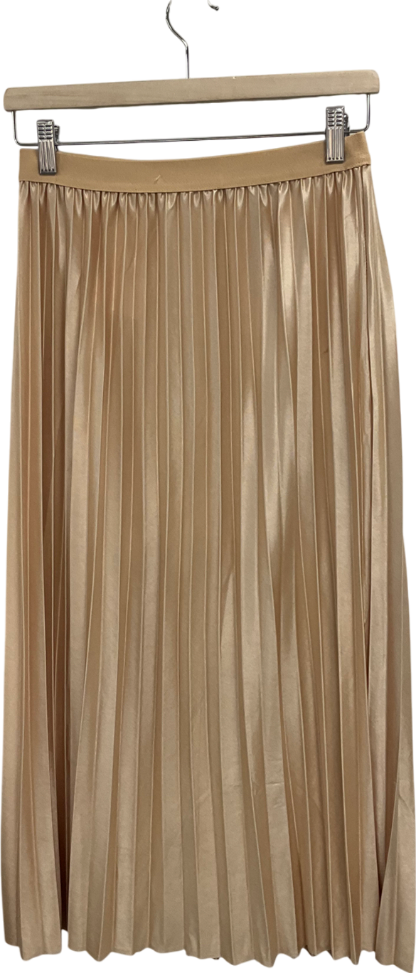 Beige Pleated Midaxi Skirt UK M
