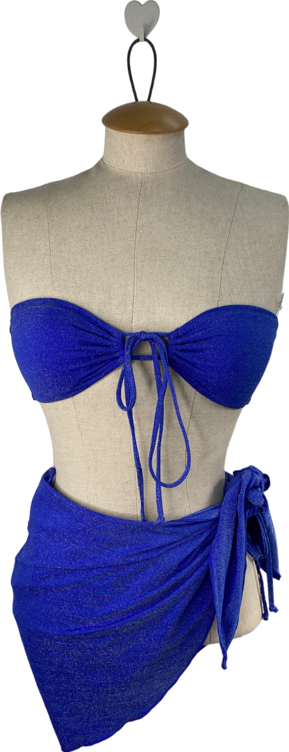 White Fox Blue Bandeau Bikini Top And Bottoms With Sarong UK S
