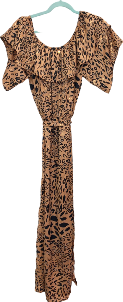 NAIA Leopard Halle Bardot Frill Maxi Dress Golden Leopard UK M