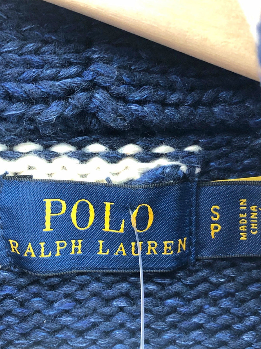 Polo Ralph Lauren Navy and White Cotton/Linen Blend Cardigan UK S