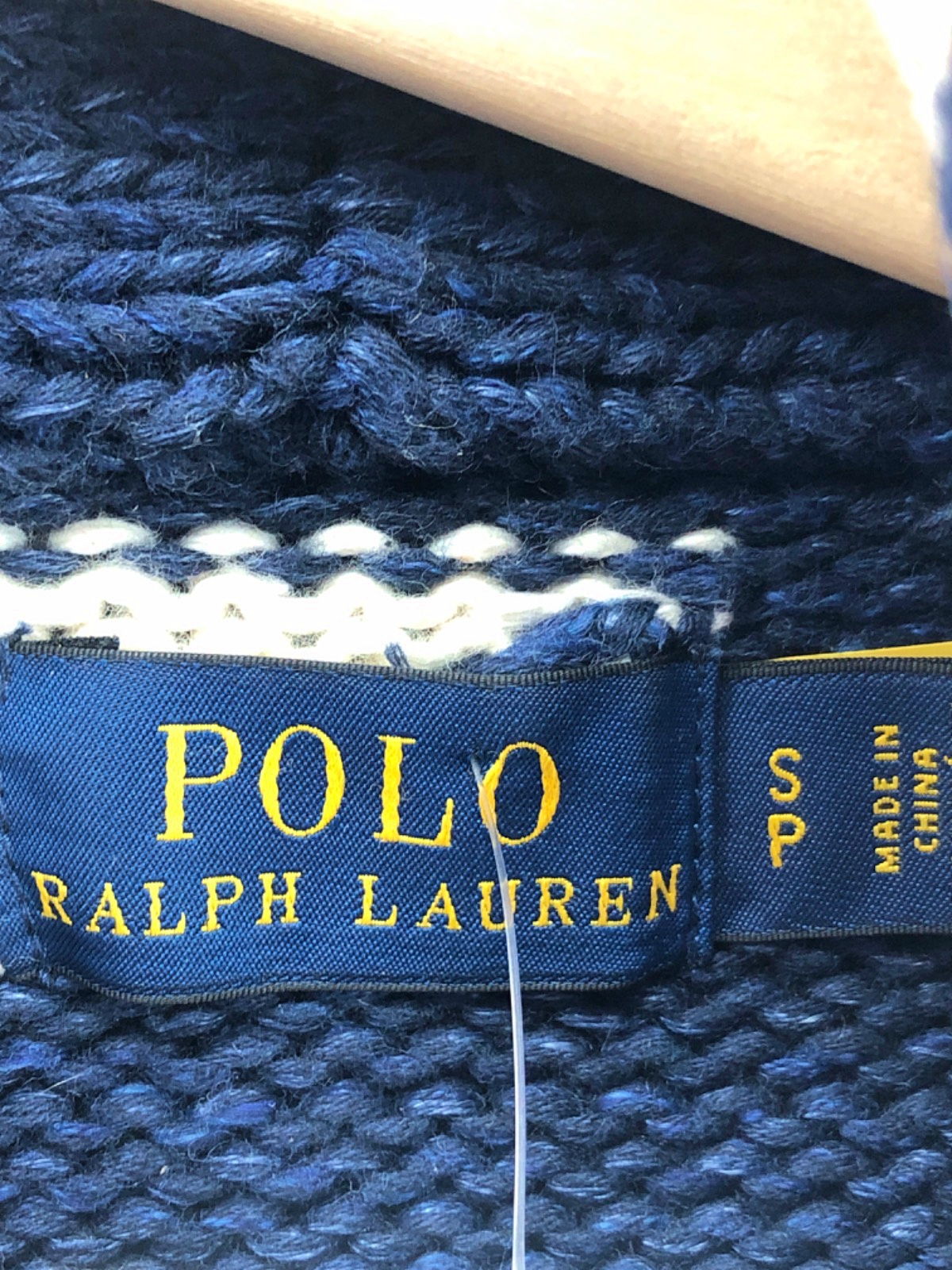 Polo Ralph Lauren Navy and White Cotton/Linen Blend Cardigan UK S