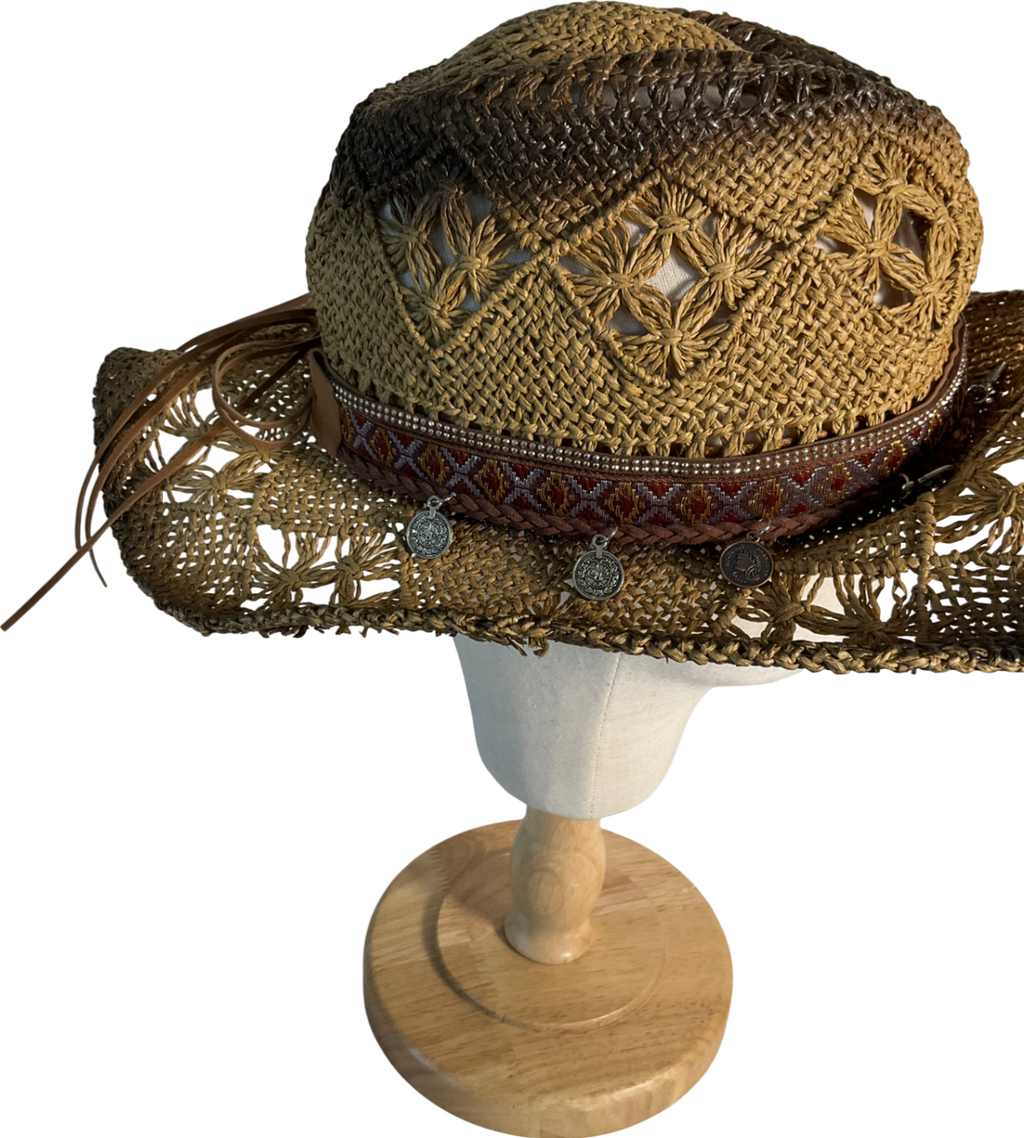 Accessorize Brown Cowboy Straw Hat One Size