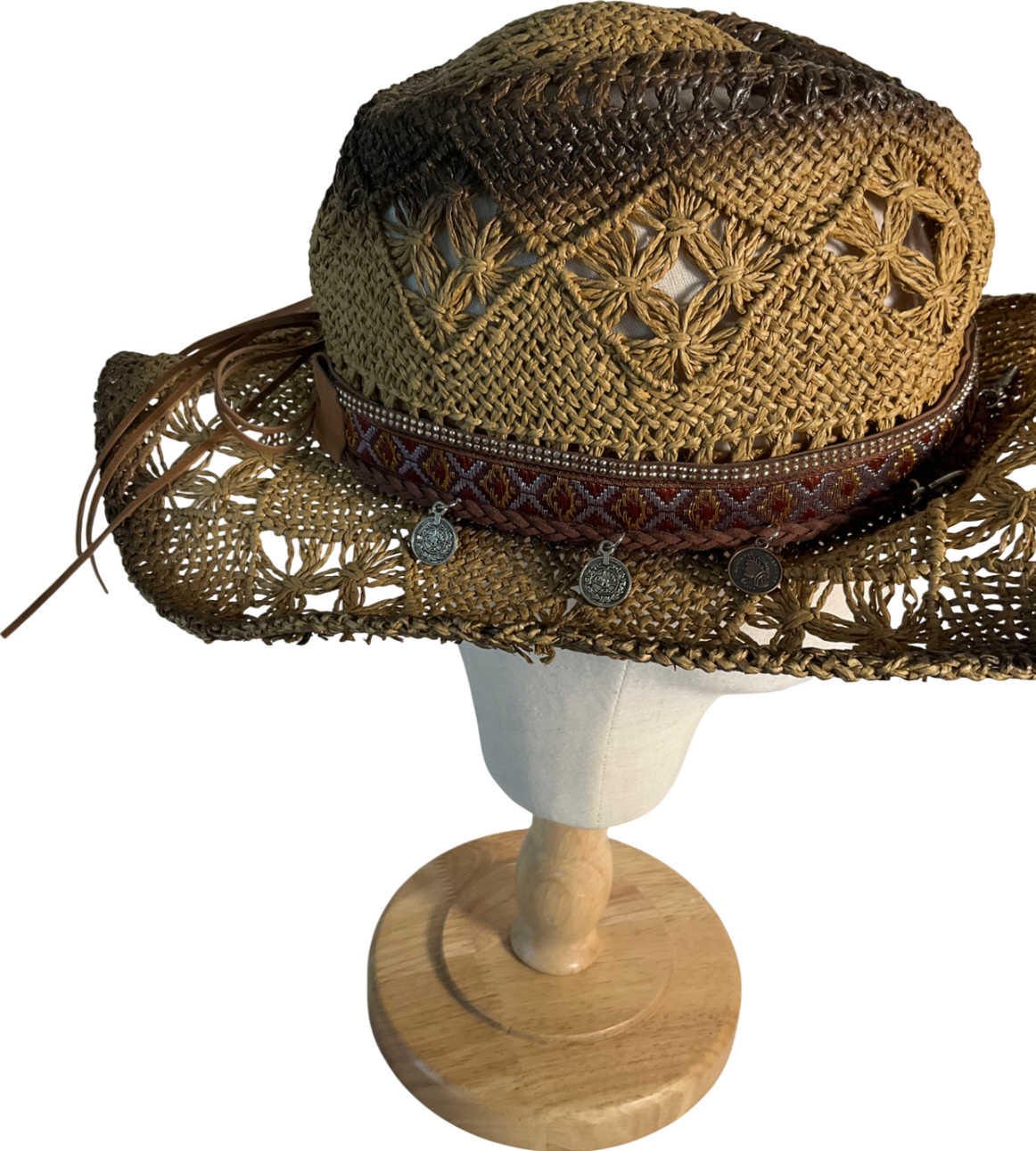 Accessorize Brown Cowboy Straw Hat One Size