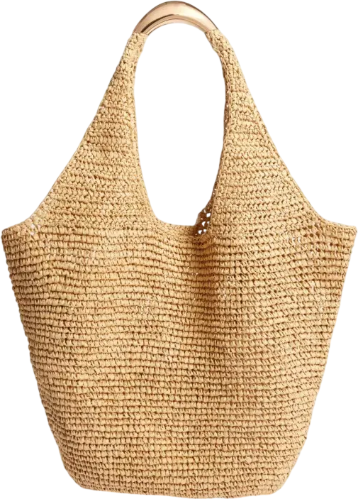 M&S Oversize Straw Bag With Yellow Gold Hardware Detail