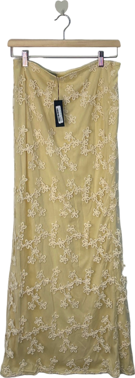 PrettyLittleThing Yellow Floral Embroidered Skirt UK 8