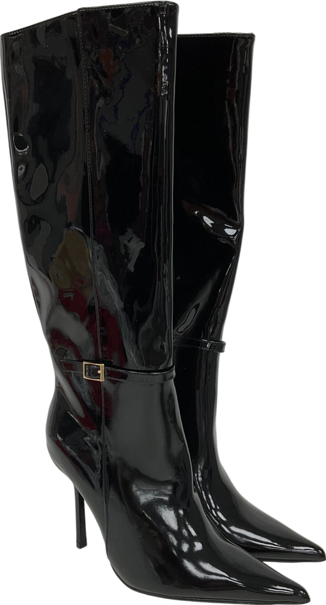 New Look Black Patent Stiletto Heel Knee High Boots UK 4 EU 37 👠