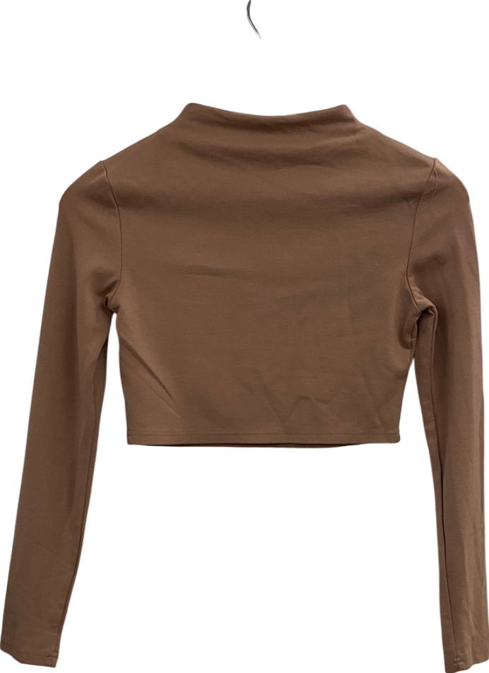 Tiger Mist Brown High Neck Long Sleeve Top UK S