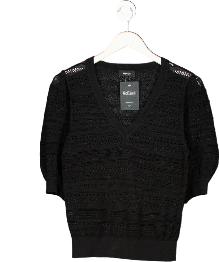 ME + EM Black Pointelle Short Sleeve Knit UK S