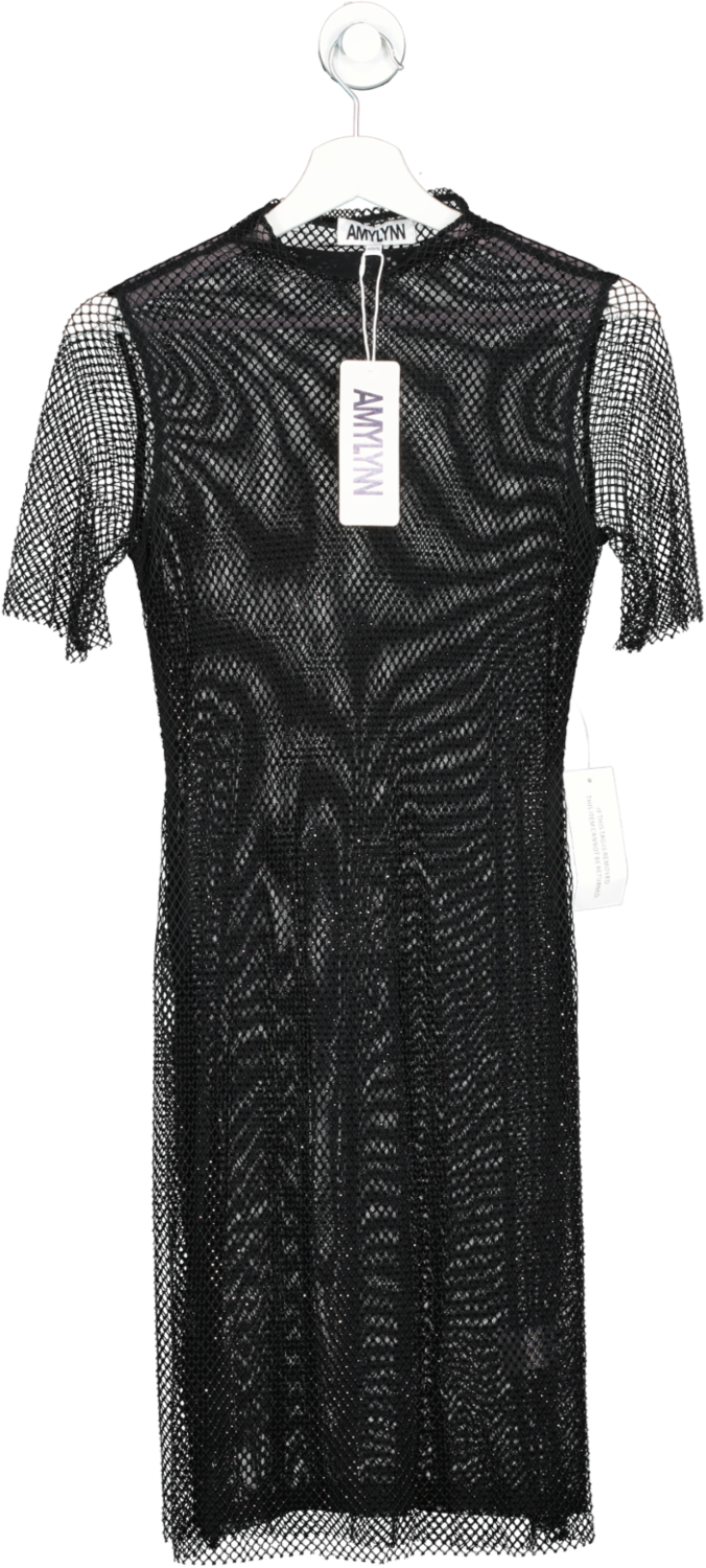 Amy Lynn London Black Mila Embellished High Neck Mini Dress UK XS