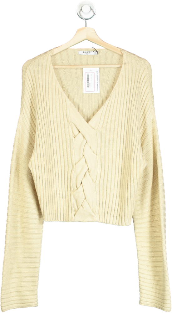 NA-KD Beige Braided Knitted Sweater UK S