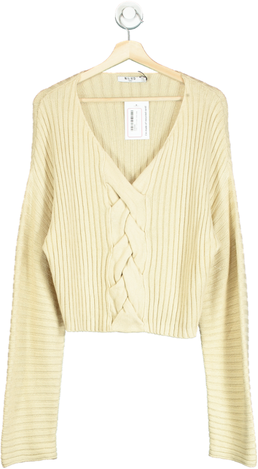 NA-KD Beige Braided Knitted Sweater UK S