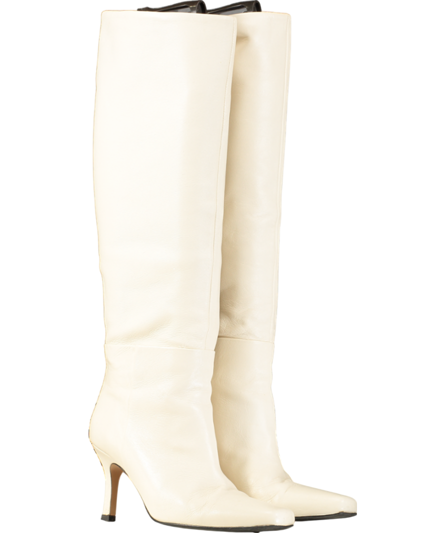 & Other Stories White Knee High Leather Boots UK 3 EU 36 👠