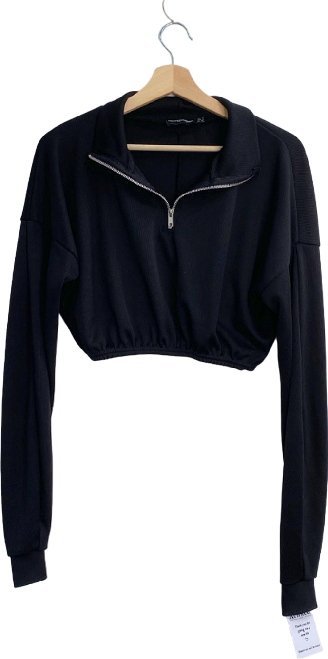 PrettyLittleThing Black Half-Zip Cropped Jumper UK 8