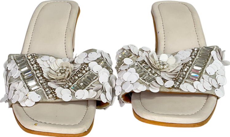 Metallic Silver Sequin Block Heels UK 6 EU 39 👠