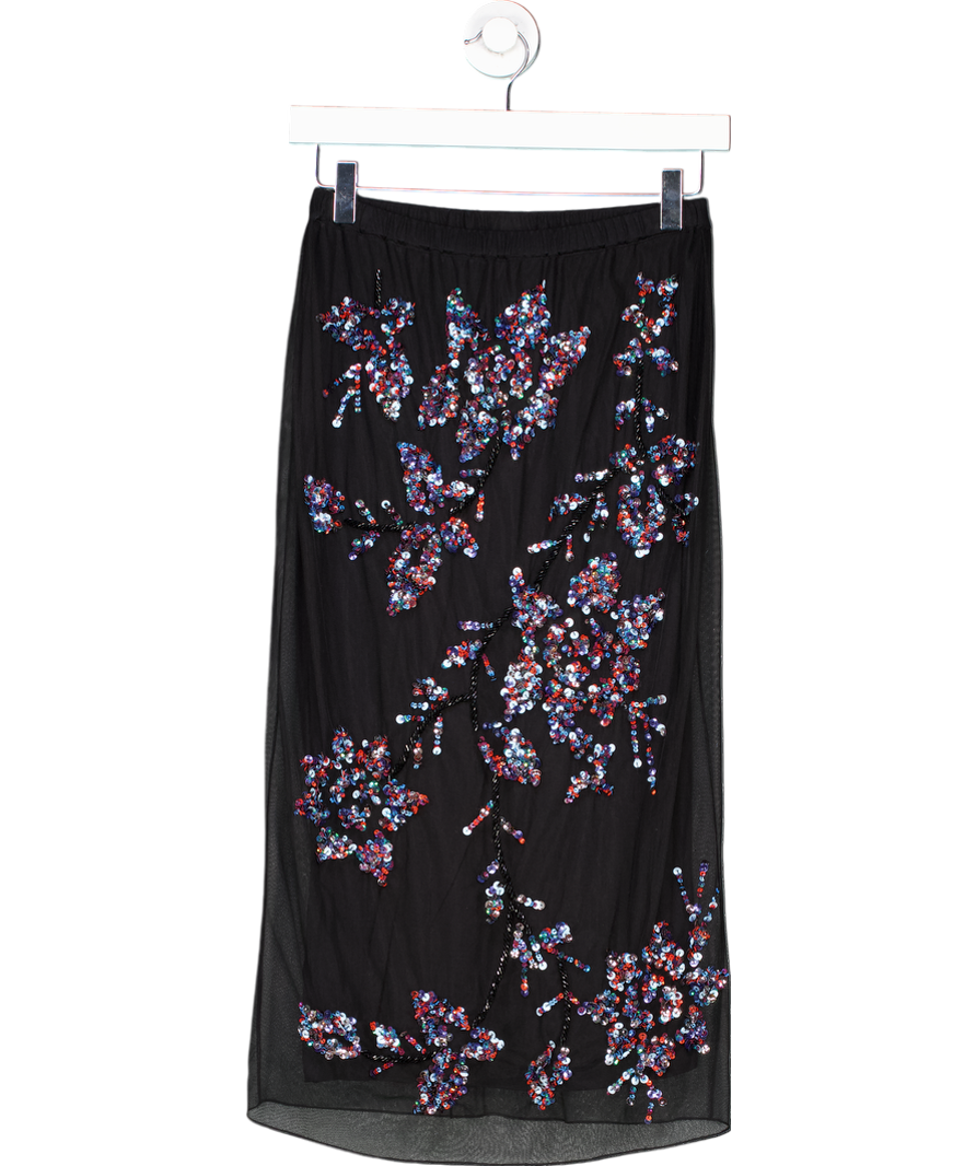 Pinko Black Floral Sequin Skirt UK S