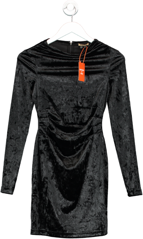 Superdry Black Velvet Long Sleeved Mini Dress UK XS