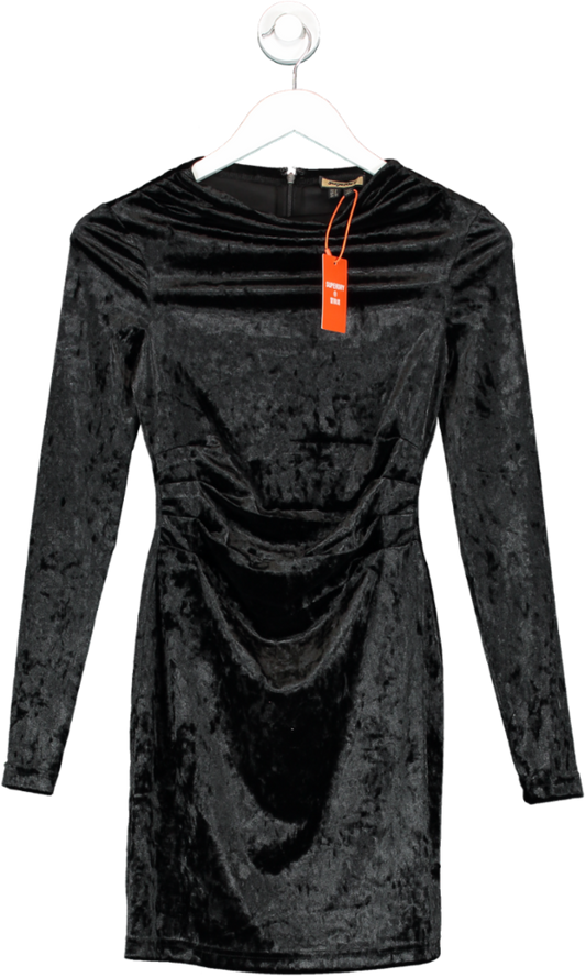 Superdry Black Velvet Long Sleeved Mini Dress UK XS