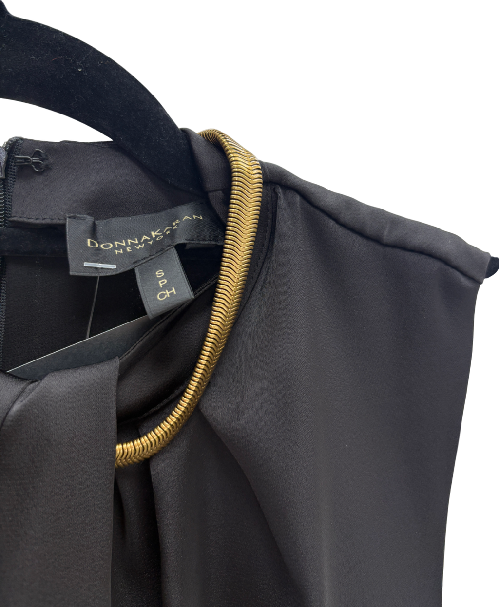 Donna Karan Black Hardware Twist Neck Top UK S